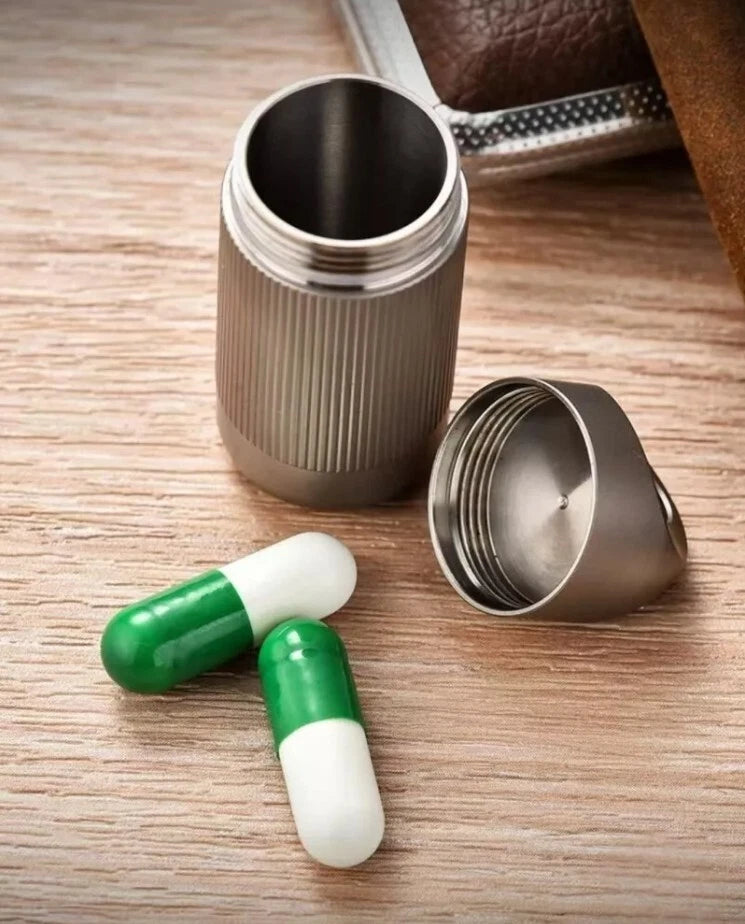 Titanium Waterproof Pill Holder Case Organizer Container Portable Keychain EDC 07FC0E-D4 - KOEEK