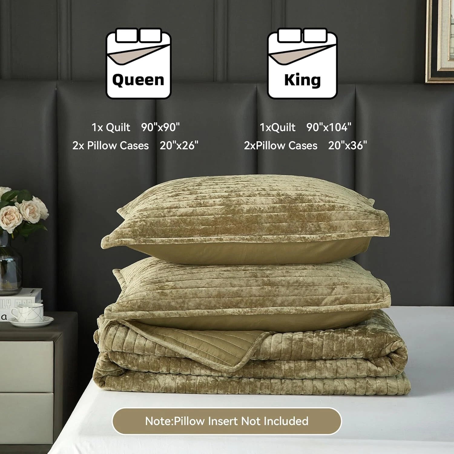Velvet Quilt Queen Size Luxurious Velvet Coverlet Olive Green Bedding Striped 07FC0E-D4 - KOEEK