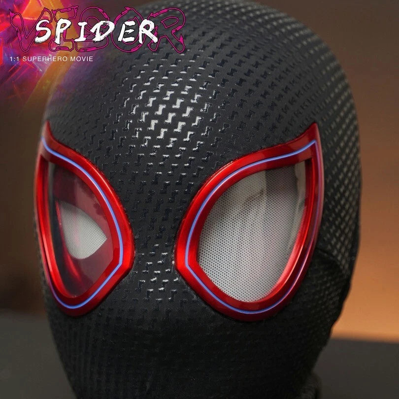 In US! Miles Morales Spider Man Mask Movable Eyes Remote Ring Control Cos Gift 07FC0E-D4 - KOEEK