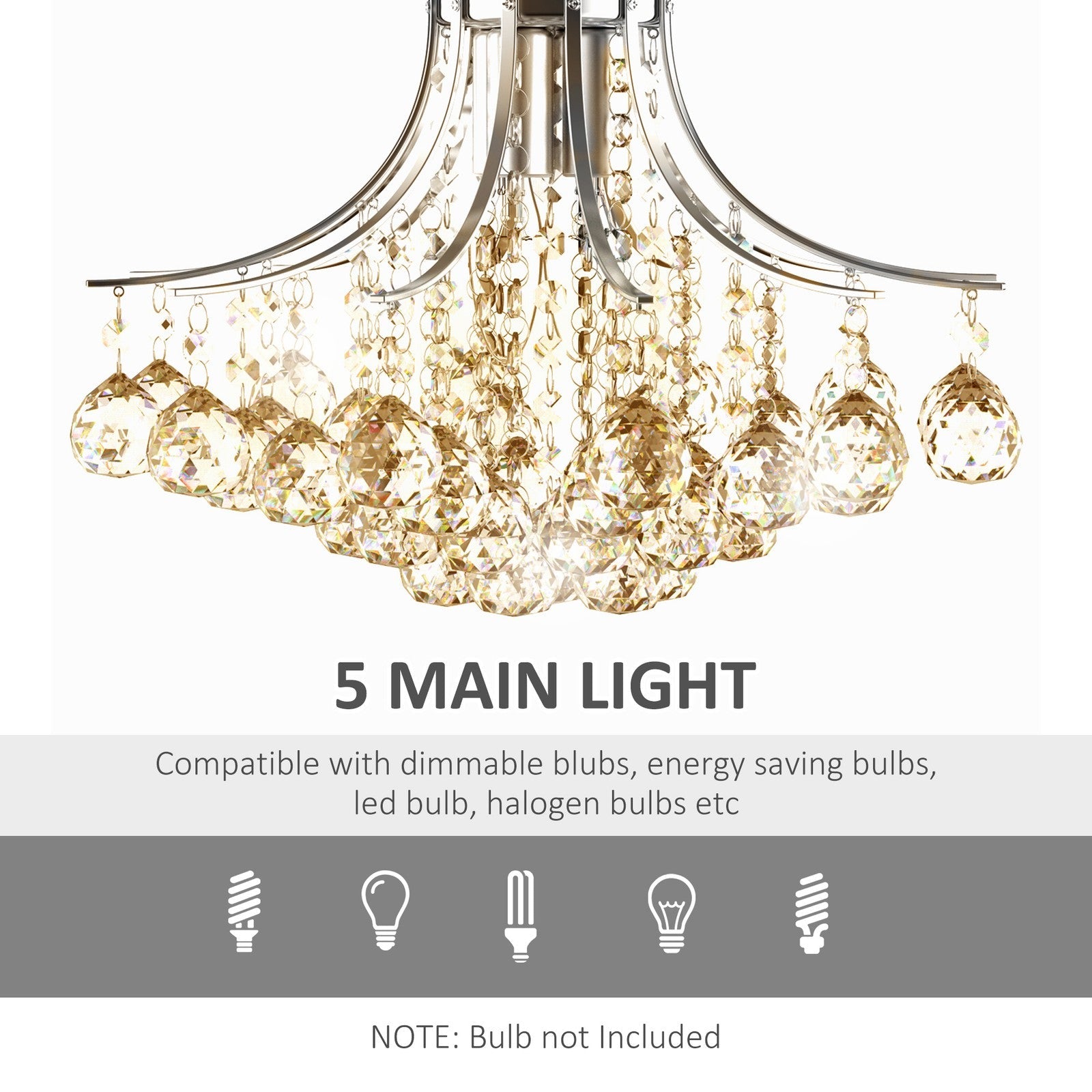 HOMCOM Modern K9 Crystal Chandelier Ceiling Lighting Pendant Lamp with 3 Light HOMCOM - KOEEK