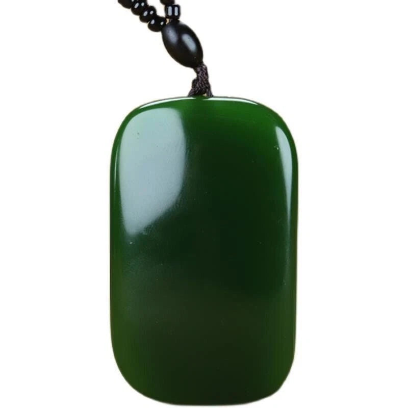 Hetian Jade Rectangular Pendant Mens Green Jade Amulet Necklace Jewelry Gift 07FC0E-D4 - KOEEK