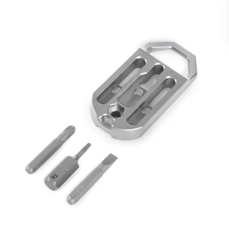 EDC Titanium Multi Tools Bottle Opener Crowbar Pocket with Bit Holder Keychain 07FC0E-D4 - KOEEK