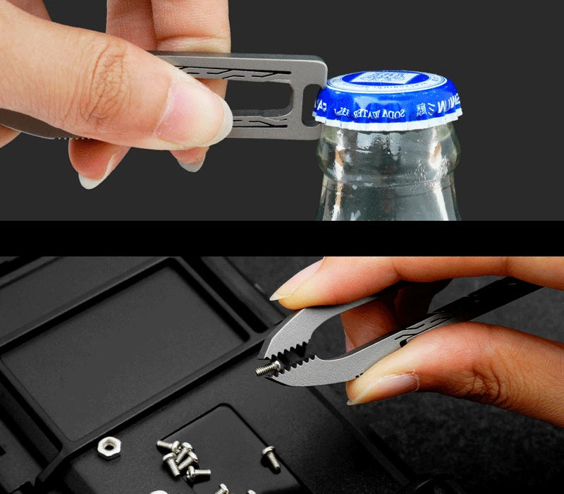 MINI TC4 Titanium Tweezers Bottle Opener Portable Outdoor Camping EDC Keychain 07FC0E-D4 - KOEEK