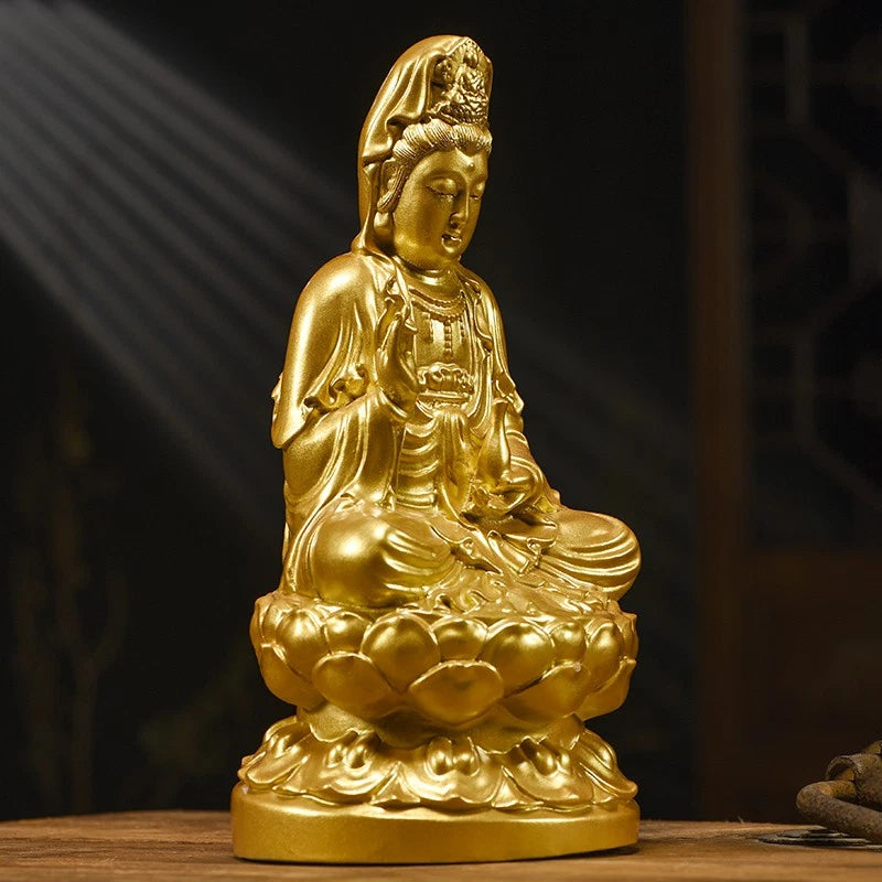 15cm Wood Handcarved Lotus Guanyin Buddha Statue Home Feng Shui Decoration 07FC0E-D4 - KOEEK