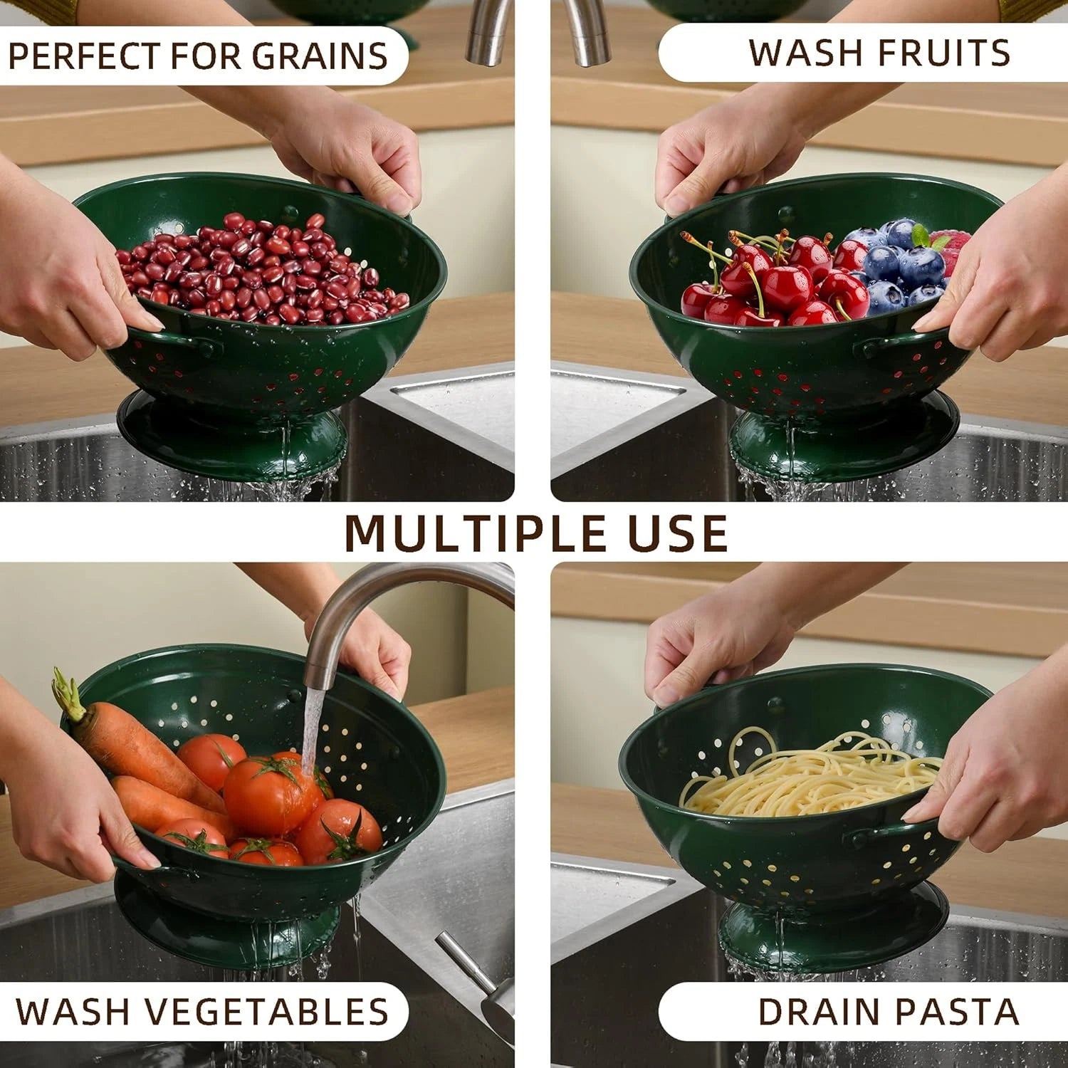 The three-piece metal strainer set includes 1 liter, 3.5 liters, and 5 liters. 07FC0E-D4 - KOEEK