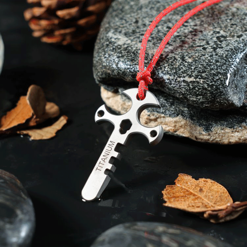 Mini Titanium Pendant Necklace Portable Outdoor  Multi Tools EDC Card Keychain 07FC0E-D4 - KOEEK