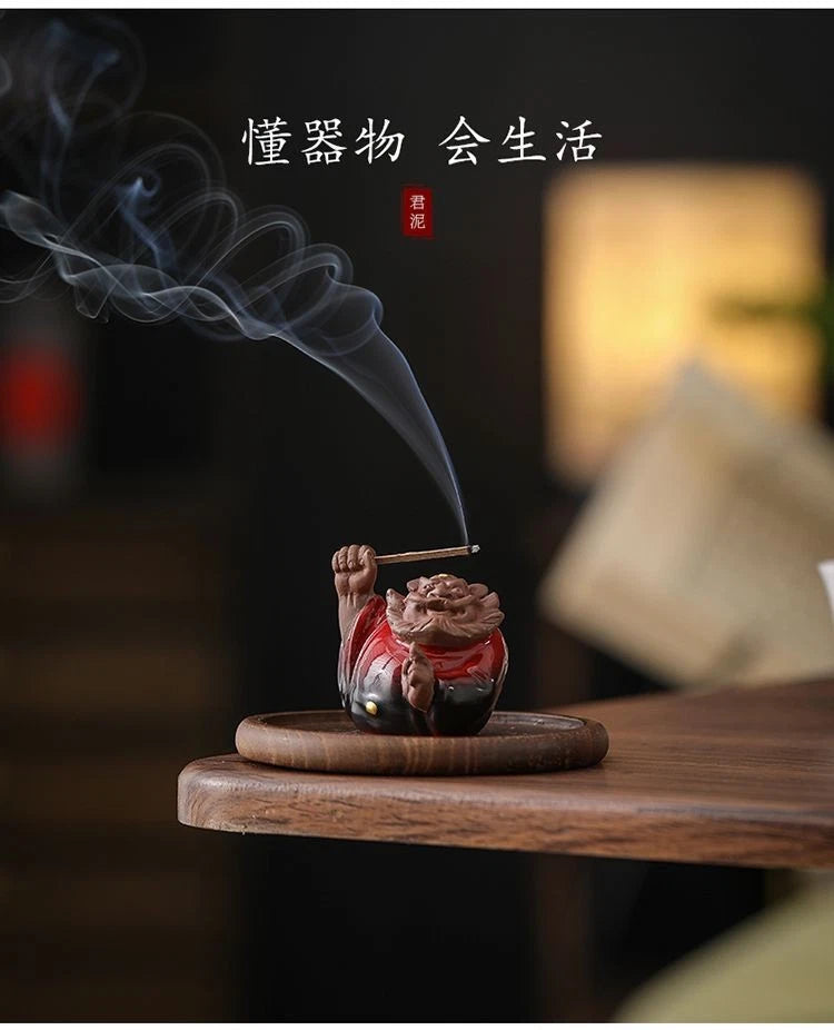 Ceramic Zhong Kui Stick Incense Holder Home Entryway Tea Room Desk Decor 07FC0E-D4 - KOEEK