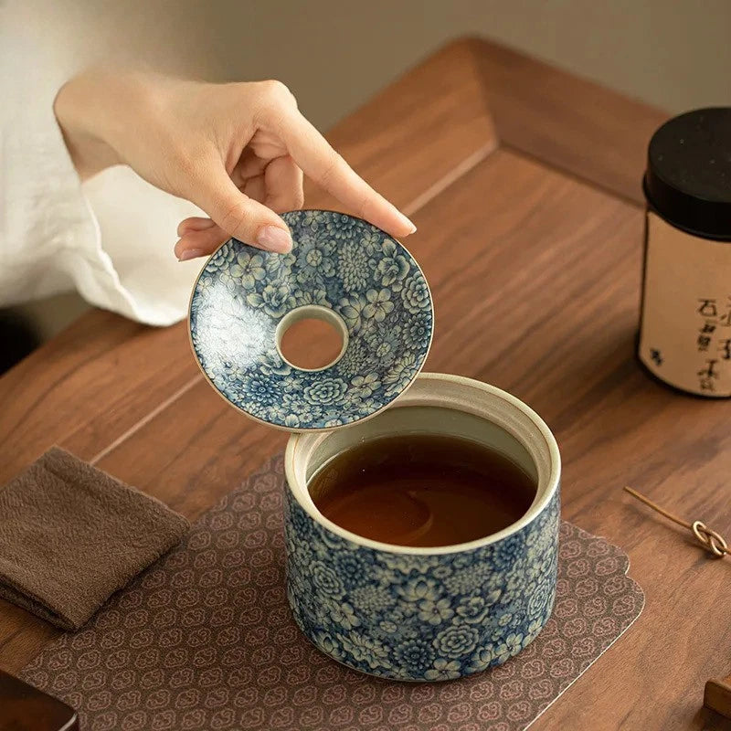 500ml Exquisite Ceramic Ru Kiln Handpainted Tea Residue Bowl Tea Dust Cylinder 07FC0E-D4 - KOEEK
