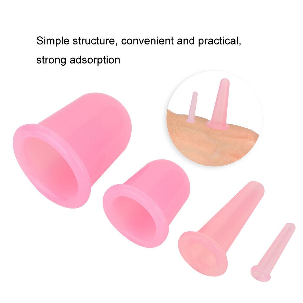 new 4pcs Vaccum Massager Cupping Cup Lifting Firming Therapy Treatment (Pink) HGF koeek - KOEEK