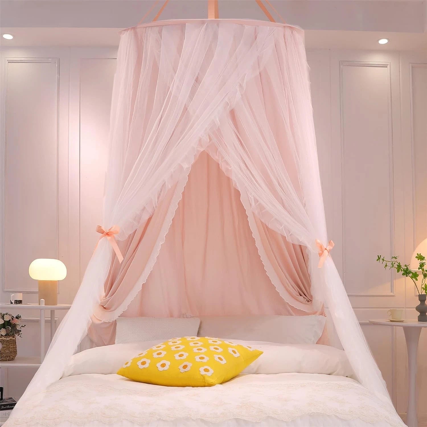 Double Layer Princess Round Dome Canopy Bed Curtain for Girls Adults,Children 07FC0E-D4 - KOEEK