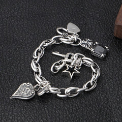 925 Sterling Silver Thick Chain Pendant Charm Bracelet Retro Unique Party Bangle 07FC0E-D4 - KOEEK