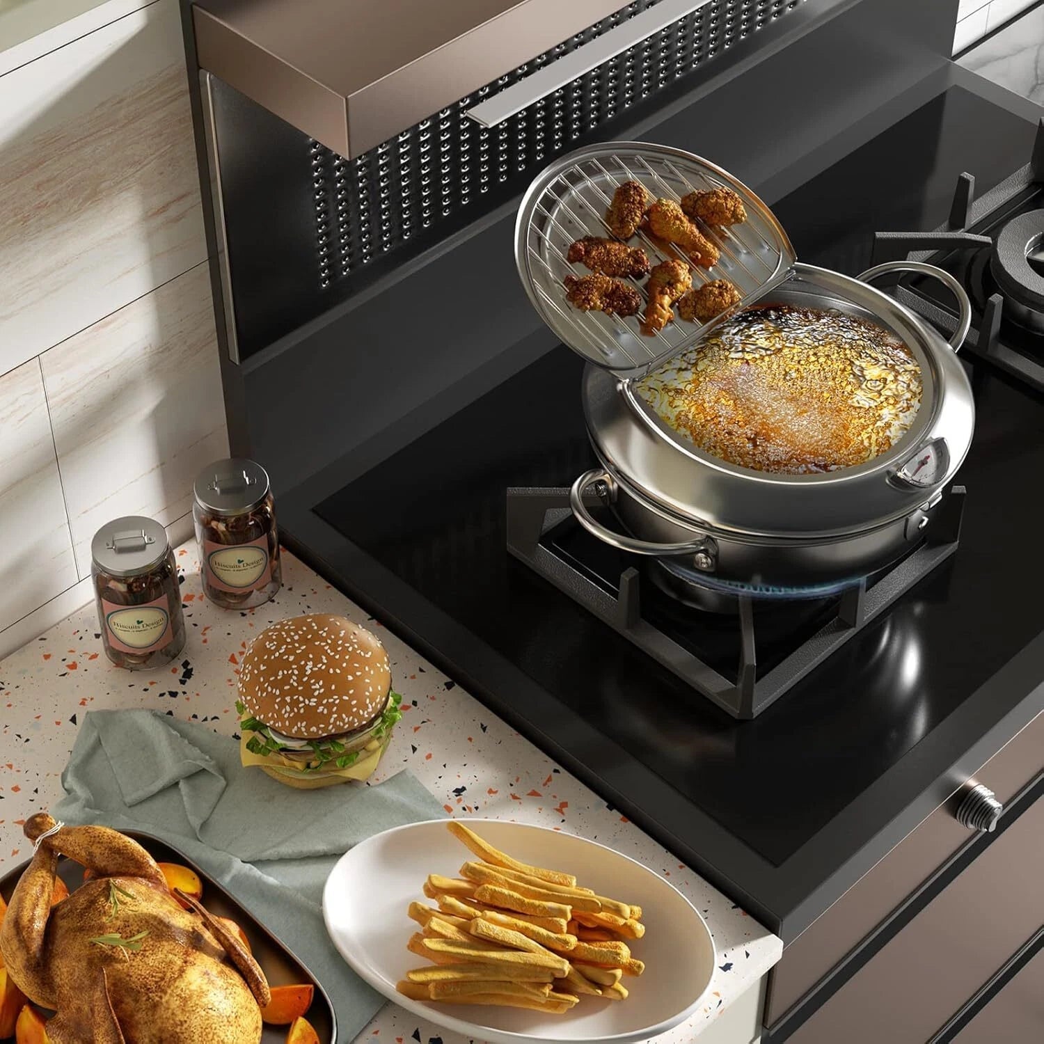 Deep Fryer, 11-inch/4.2 Liter Japanese Style Tempura Fryer, 304 Stainless Steel 07FC0E-D4 - KOEEK