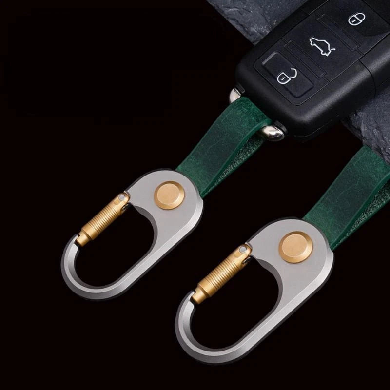 Titanium Brass  Leather Keychain Durable Car Key Holder Carabiner Clip 07FC0E-D4 - KOEEK