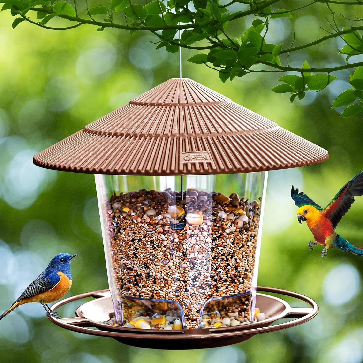 new Bird Feeder Outdoor Hanging for Wild Seed, Brown 01：47 oz,