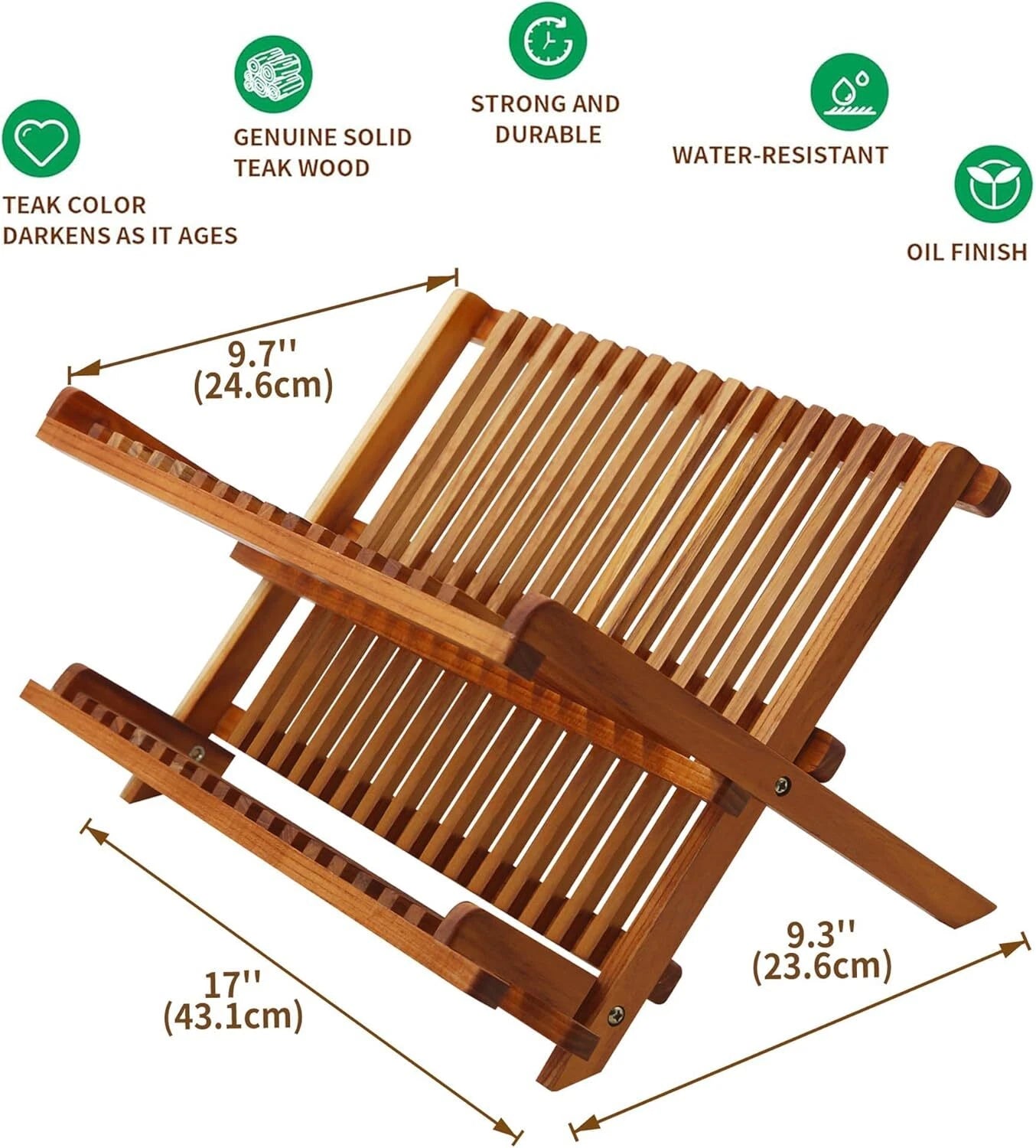 Compact Teak Dish Rack Foldable 2 Tier Dish Rack Dish Drying Rack 07FC0E-D4 - KOEEK