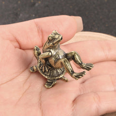 Solid Bronze Turtle Frog Statue Miniature Antique Tea Pet Feng Shui Decor 07FC0E-D4 - KOEEK