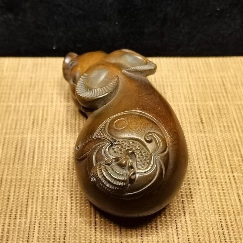 Boxwood Wood Carved Ox Zodiac Figurine 7cm Handheld Worry Piece Pendant Charm 07FC0E-D4 - KOEEK
