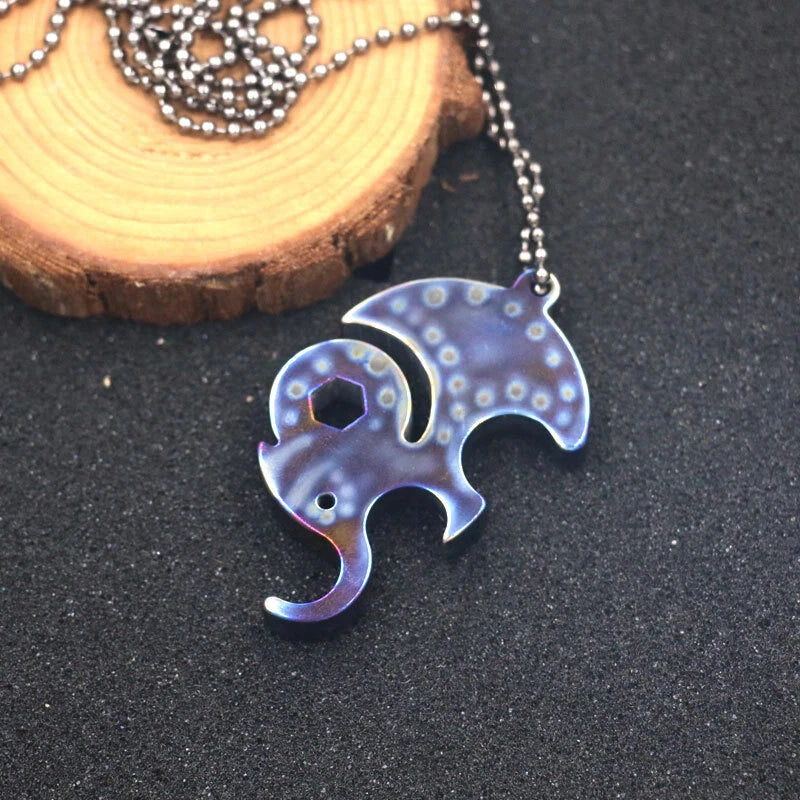 Titanium Elephant Shape Keychain Necklace Pendant Bead outdoor Wrench EDC Tool EDC - KOEEK