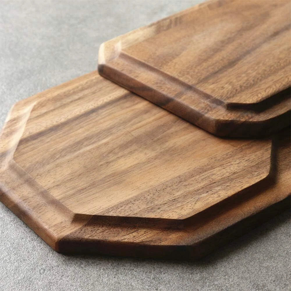 Set of 2 Acacia Wooden Trays Serving Platters Round Square Veggie Serving Tray 07FC0E-D4 - KOEEK