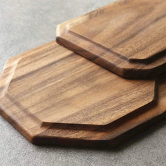 Set of 2 Acacia Wooden Trays Serving Platters Round Square Veggie Serving Tray 07FC0E-D4 - KOEEK