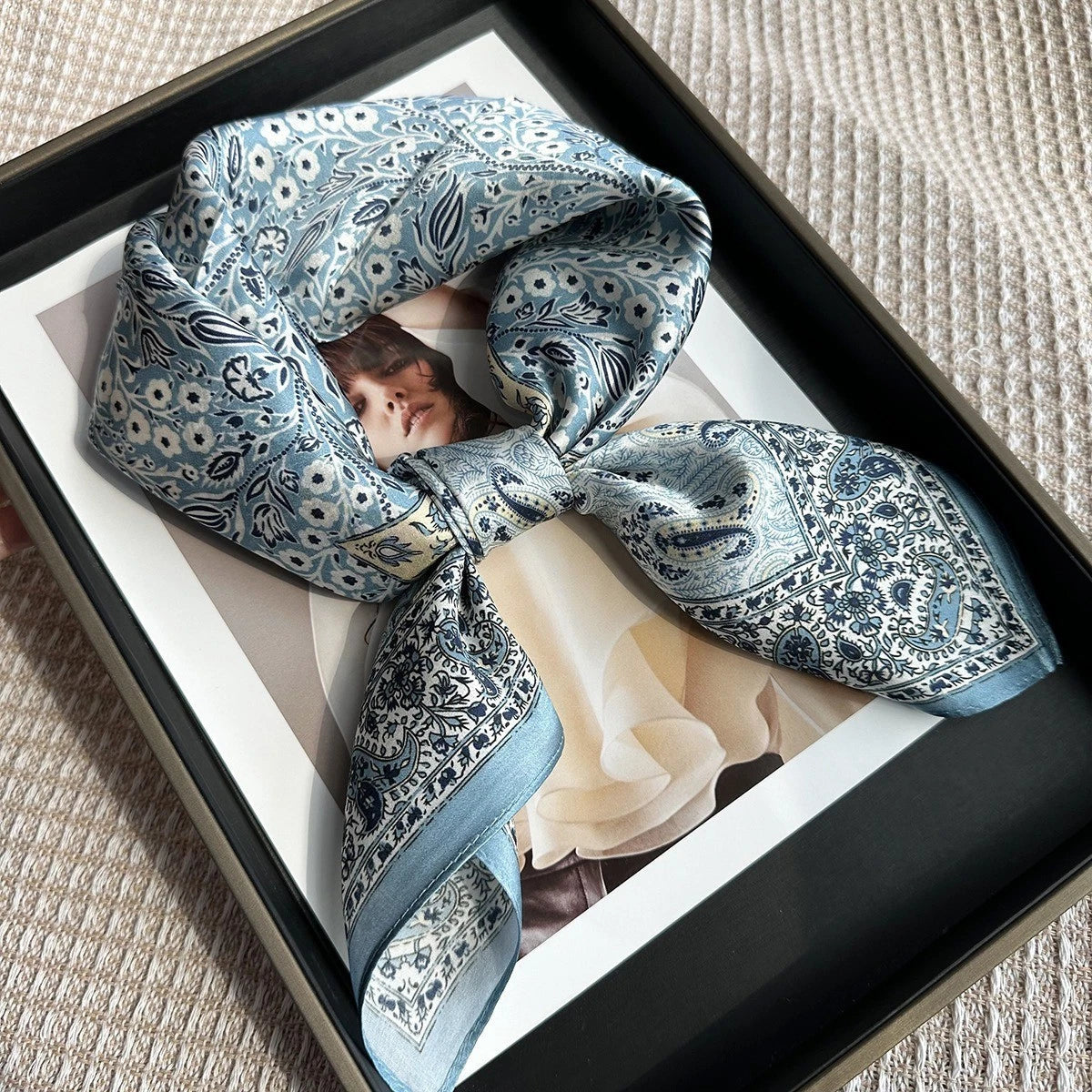Silk Square Scarf 65*65cm Women Blue Paisley Flower Kerchief Headscarf Wrap 07FC0E-D4 - KOEEK