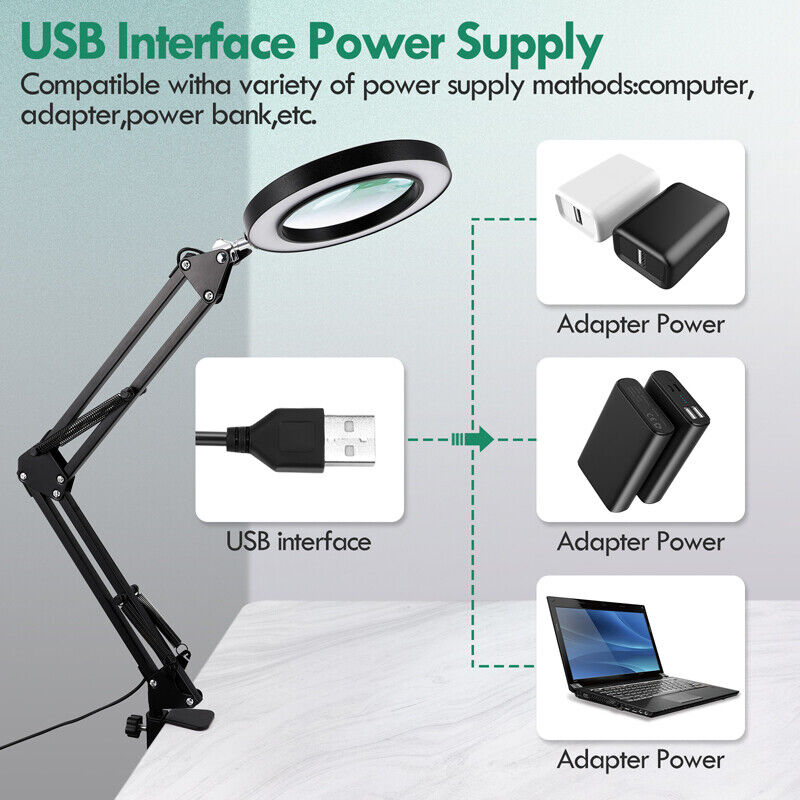 nyt USB-forstørrelsesglas med LED-lys 10X Forstørrelsesglas Håndværk Læsebordsstativlampe