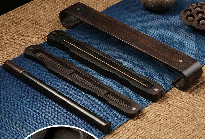 Chinese Ebony Wood Zither Mini Incense Burner Rack Box Home Decor Ornaments 07FC0E-D4 - KOEEK