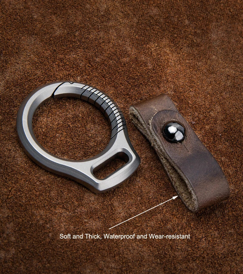 EDC Titanium Alloy + Leather Keychain Portable Removable Key Ring Pendant Tool EDC - KOEEK
