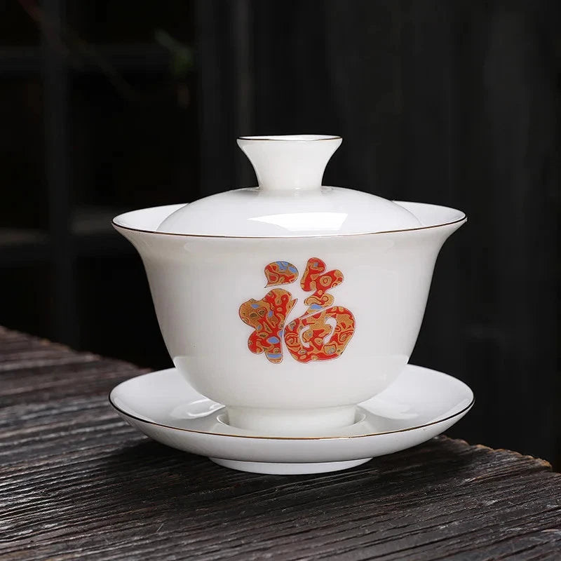 140ml Chinese Jingdezhen Ceramic Handpainted Gaiwan Tea Tureen Kungfu Teaware 07FC0E-D4 - KOEEK