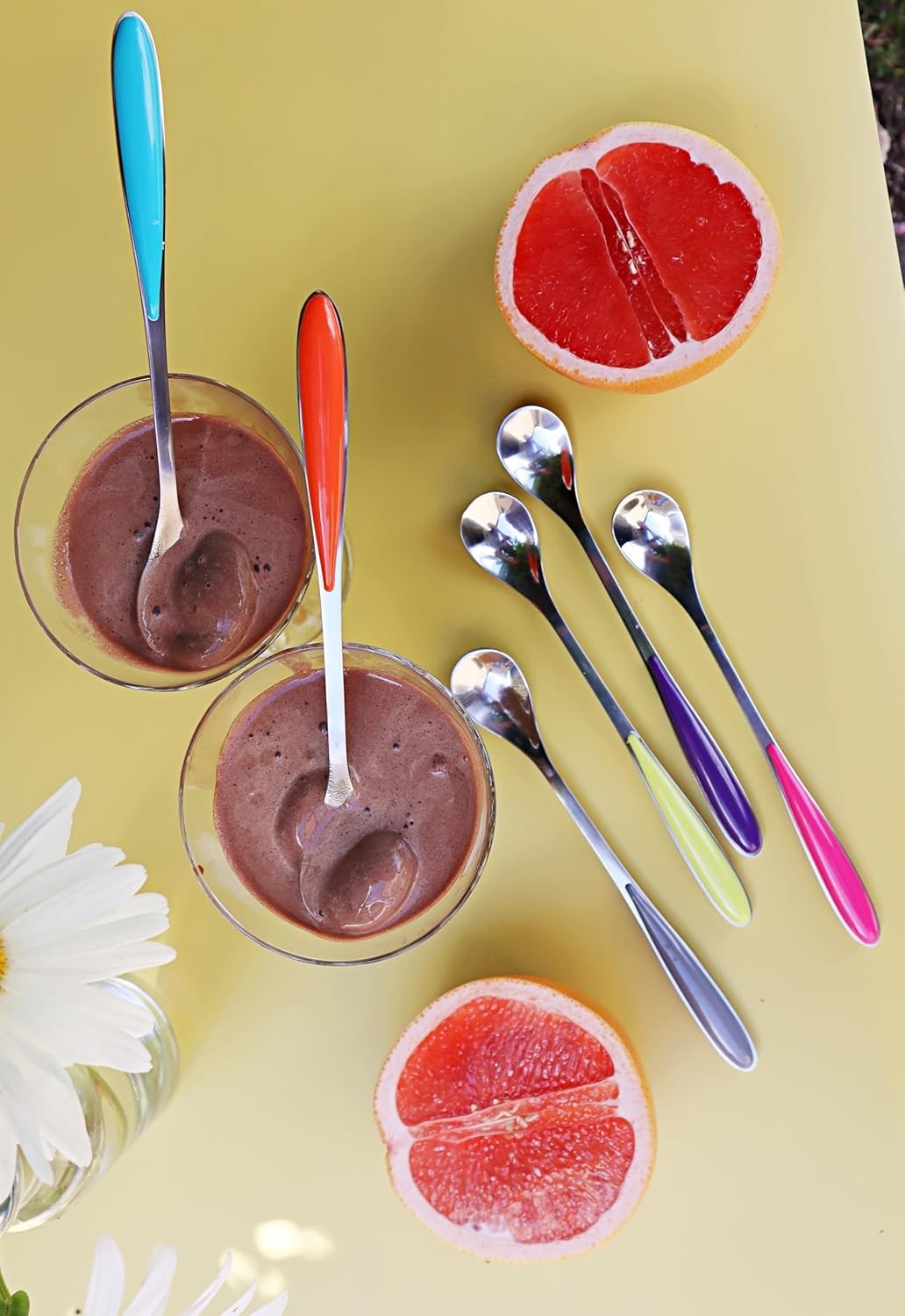 used Exzact Ice-cream Sundae Spoons 6pcs Stainless Steel Assorted Colours - EXZACT - KOEEK
