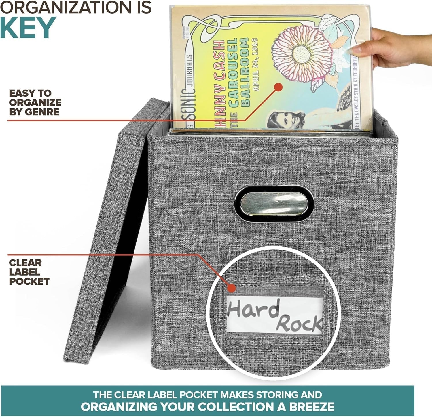 new Vinyl Record Storage Box for up to 50+ 12-Inch Albums, Records 1 Pack, Gray 07FC0E-D4 - KOEEK