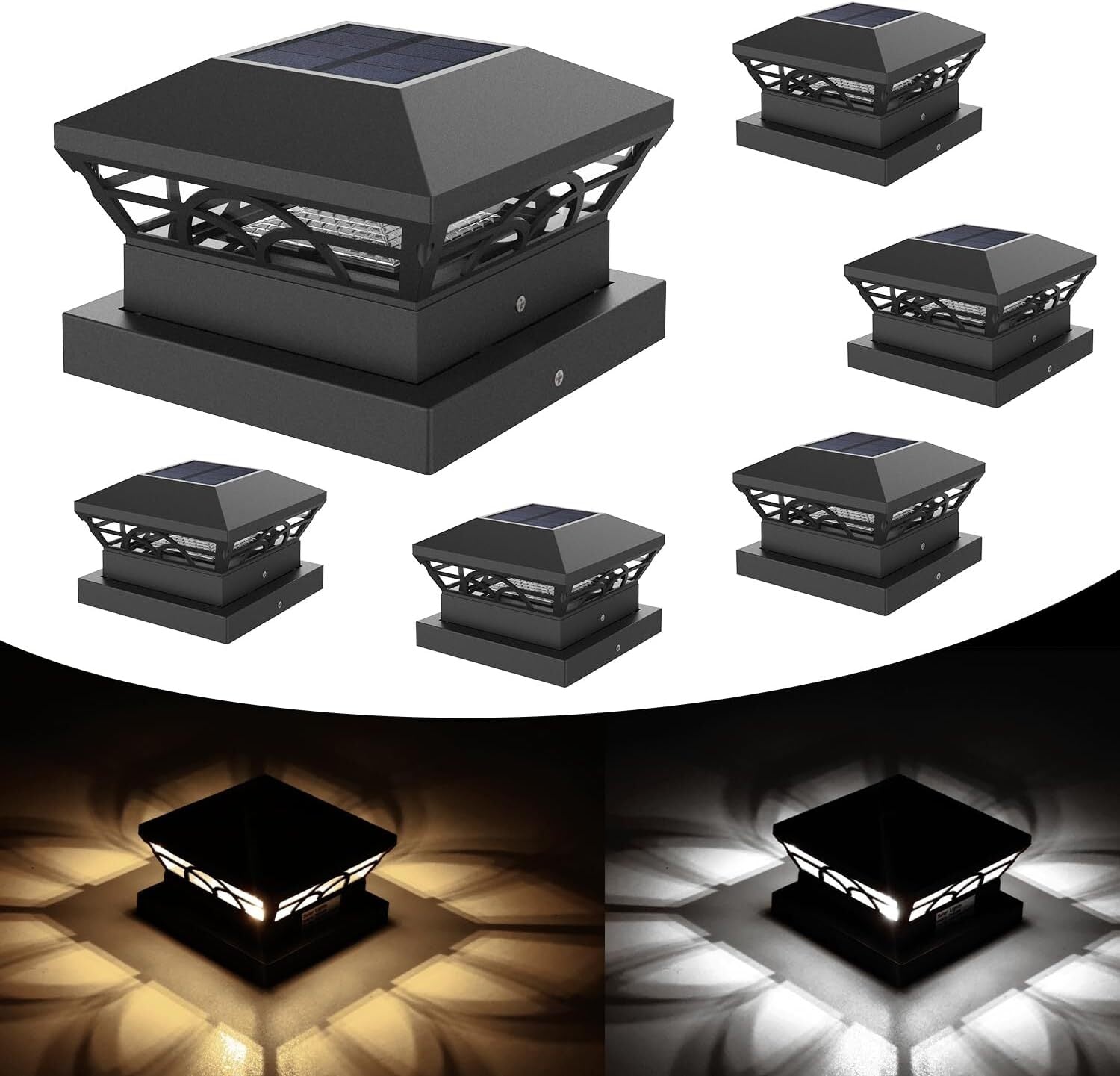 new T-SUN Solar Post Cap Light: 6 Pack Outdoor Lights Warm/Cold White-6