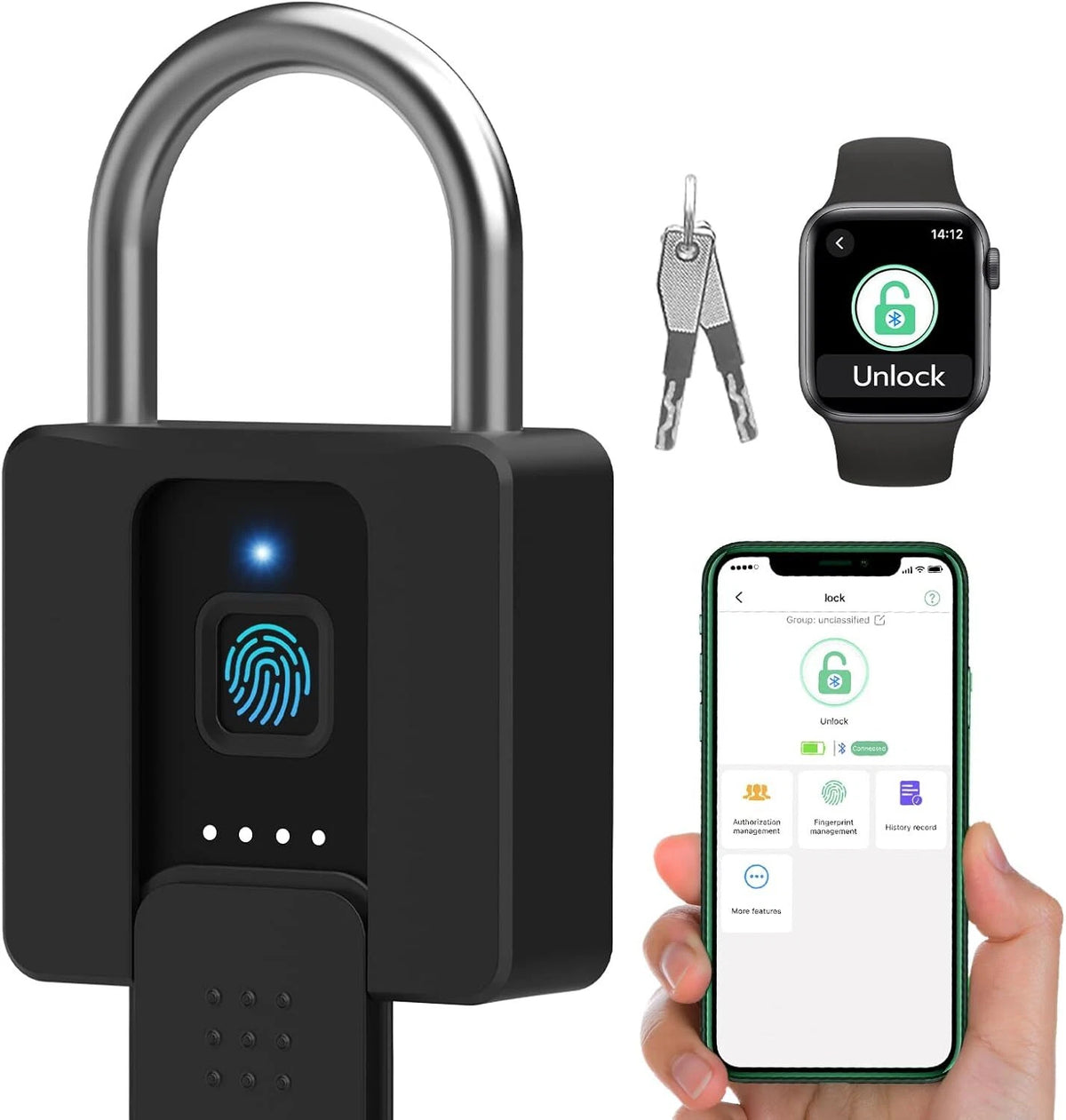 Fingerprint Padlock,Bluetooth Key with Fingerprint, Waterproof Combination Lock