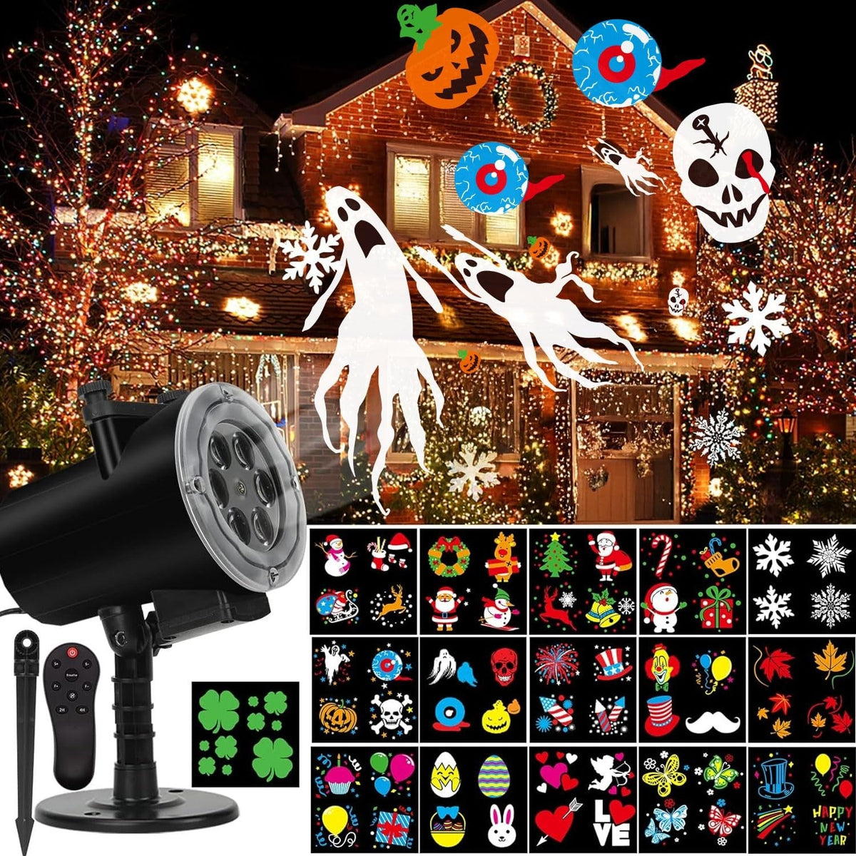 Holiday Projector Light, Halloween Christmas Projector Lights 16 HD Slides 07FC0E-D4 - KOEEK