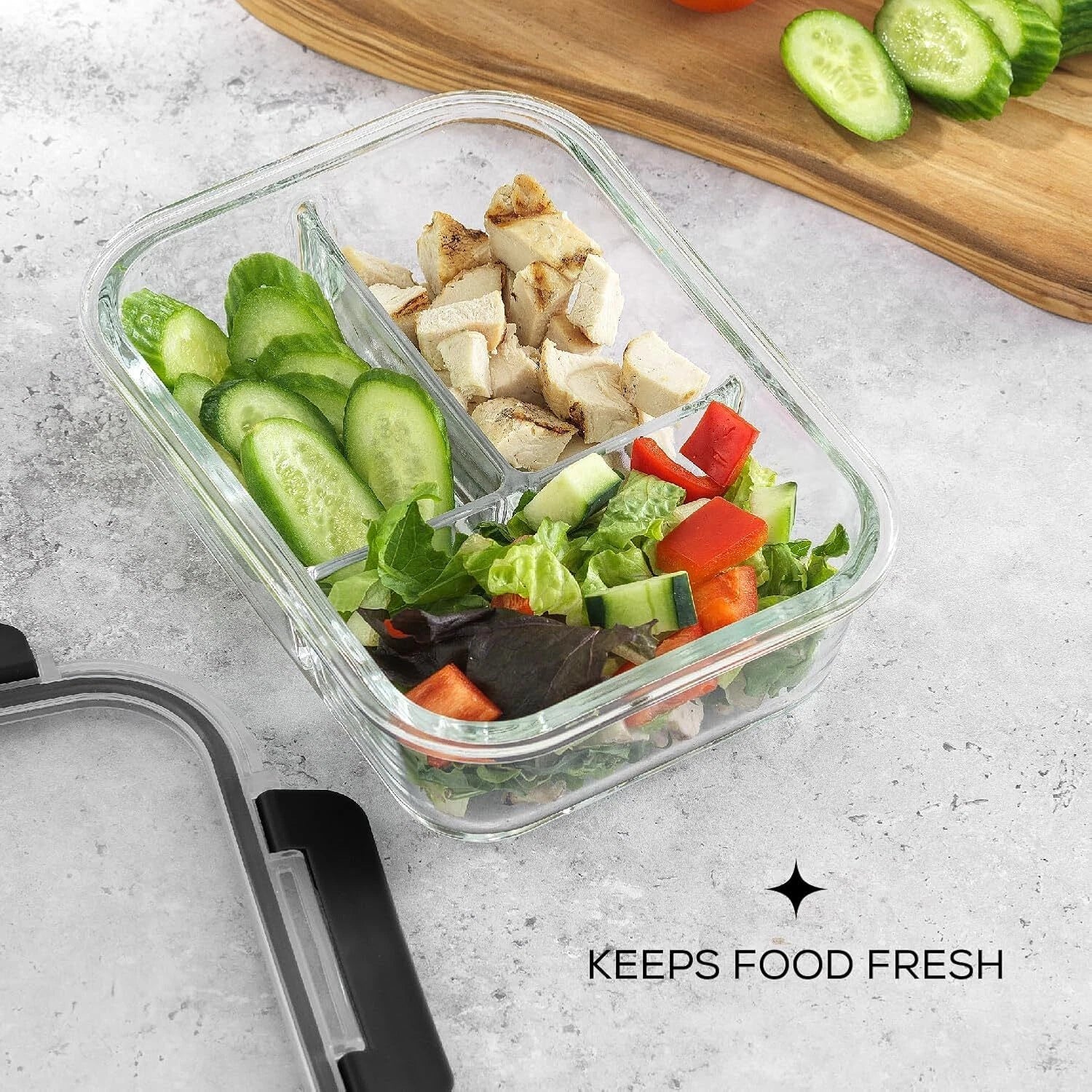 Divided 3 Compartment Glass Lunch Box Set 07FC0E-D4 - KOEEK