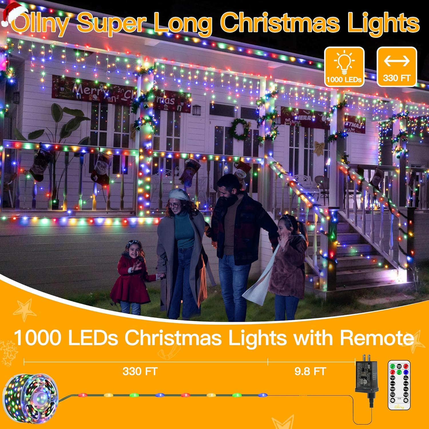 Christmas Lights 1000 LED 330 FT, IP67 Waterproof Plug in Christmas Tree Lights 07FC0E-D4 - KOEEK