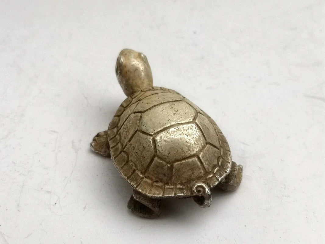 65mm Retro Tibetn Silver Handcarved Longevity Turtle Statue Paperweight Ornament 07FC0E-D4 - KOEEK