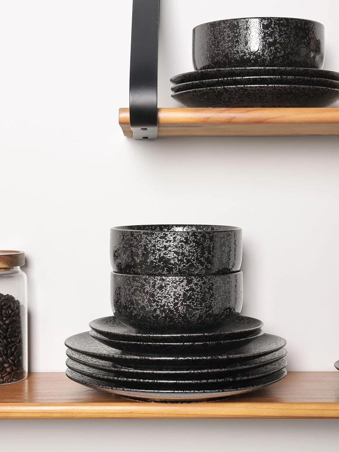 Ceramic Dinner Plates - Set of 6, 10-inch, Round Dinner Plates, Black Glaze 07FC0E-D4 - KOEEK