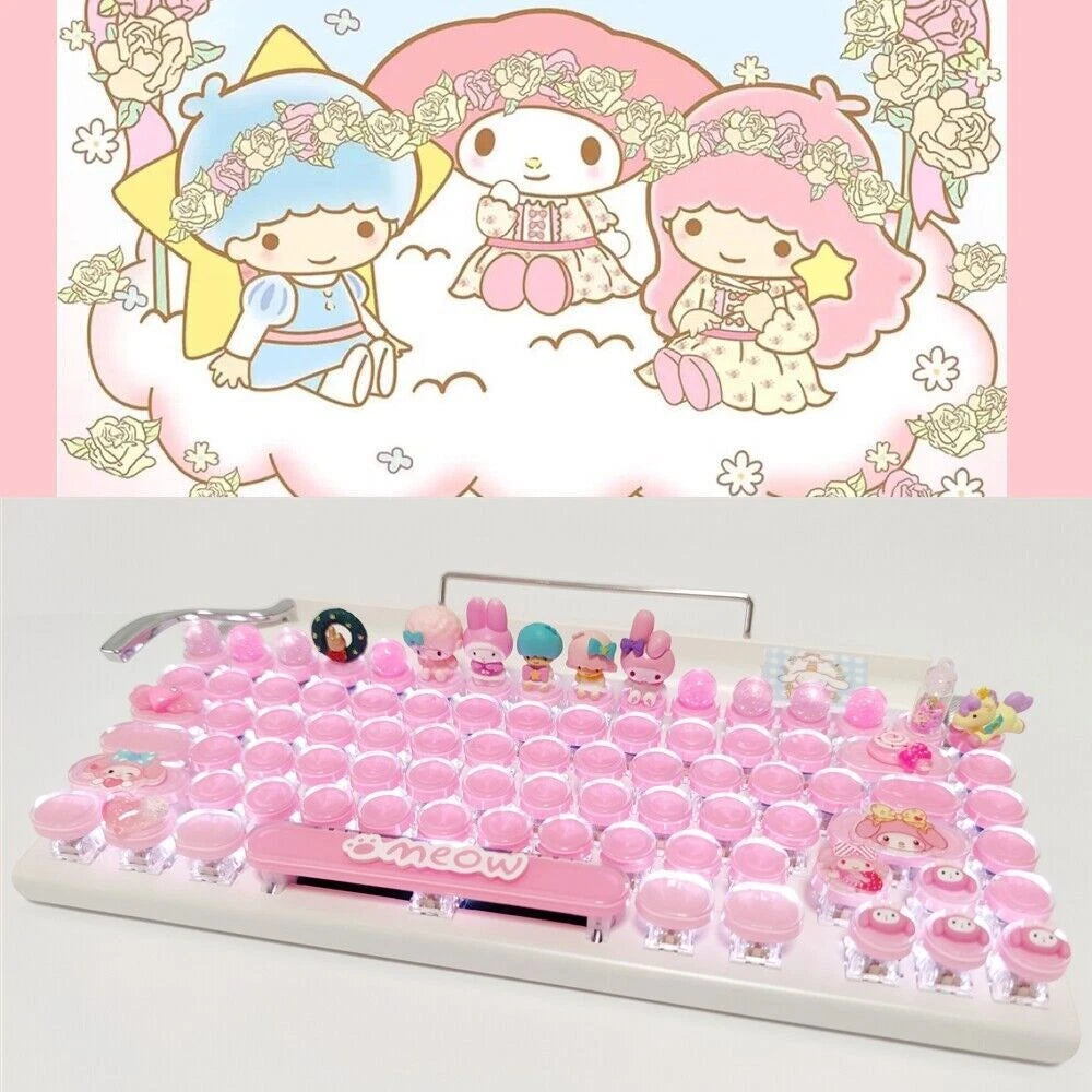Kuromi My Melody Cinnamoroll Mechanical Keyboard 83 /104 Keys Keypad Cyan Axis 07FC0E-D4 - KOEEK