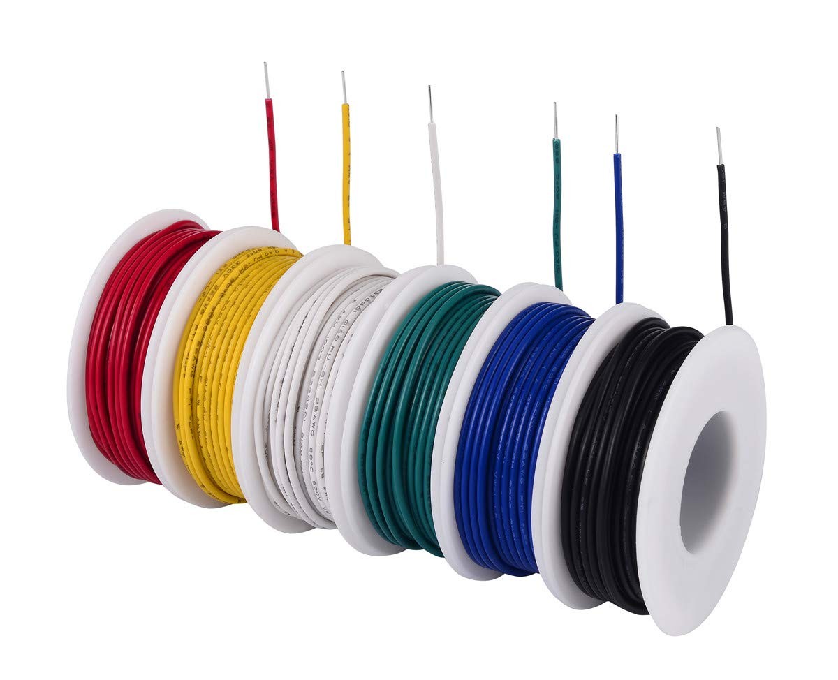 new 18 awg 18 AWG Solid Wire Kit 20ft, Red, black, yellow, white, green, blue