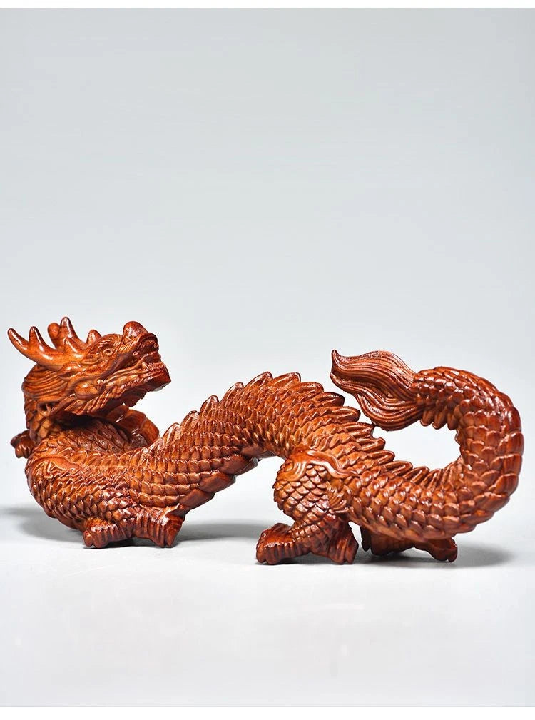 Rosewood Zodiac Dragon Carving Ornament 8cm Wooden Desk Decor Gift 07FC0E-D4 - KOEEK