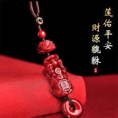 1Pc Chinese Cinnabar Lotus Flower Key Chain Pendant Good Luck Bead Pendant 07FC0E-D4 - KOEEK