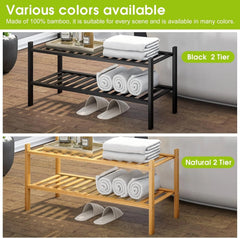 2-Tier Bamboo Shoe Rack Premium Stackable Shoe Shelf Storage Organizer 07FC0E-D4 - KOEEK