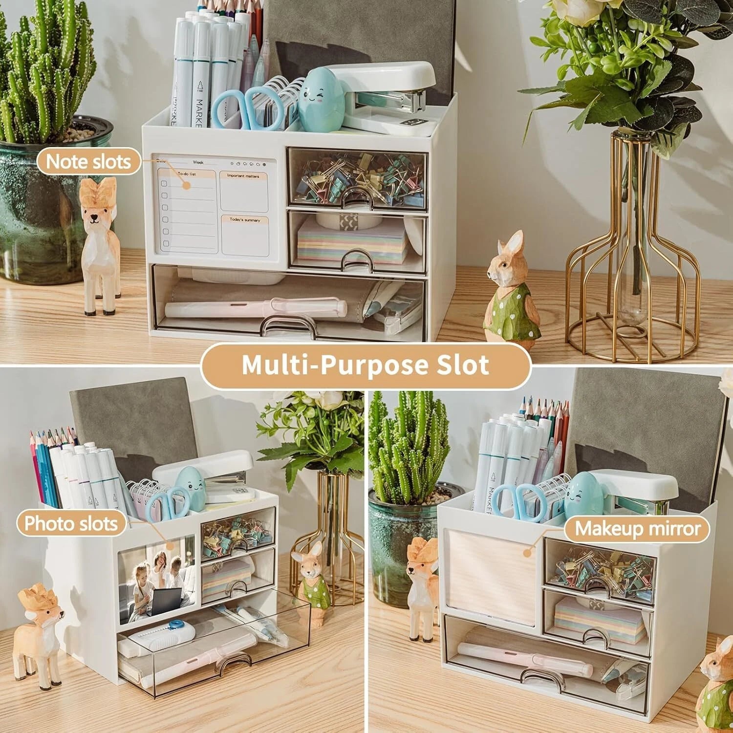 Desk Organizer with 3 Drawer, Multi-Functional Pencil Pen Holder for Desk, Desk 07FC0E-D4 - KOEEK