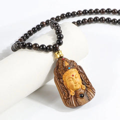 Vietnam Nha Trang Agarwood Double Sided Guanyin Pendant Necklace Sweater Chain 07FC0E-D4 - KOEEK