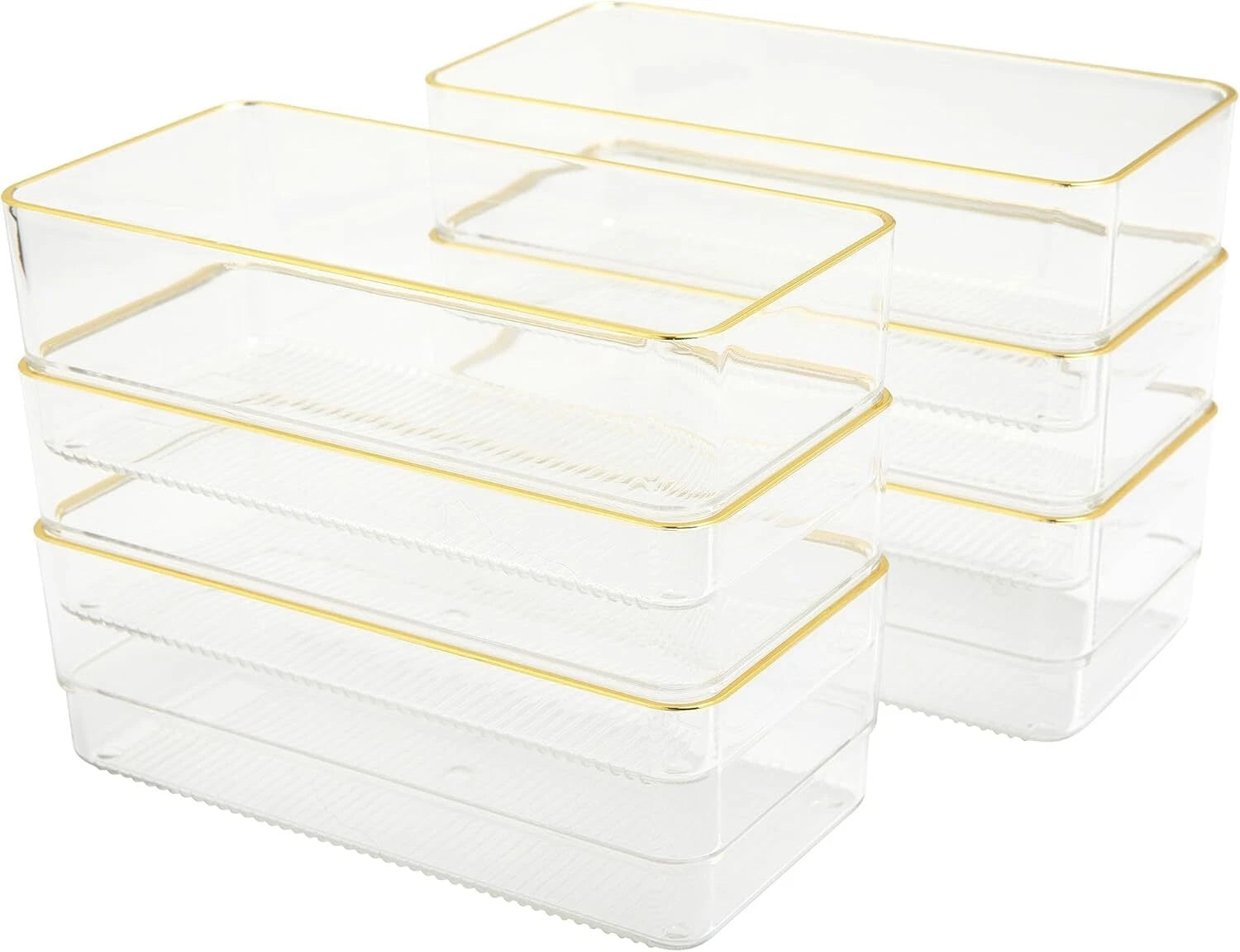 Kerry Plastic Stackable Office Desk Drawer Organizers, 6" x 3", 6 Pack,Gold Trim 07FC0E-D4 - KOEEK