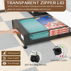 Storage cabinet under bed with wheels, transparent lid and handle 07FC0E-D4 - KOEEK