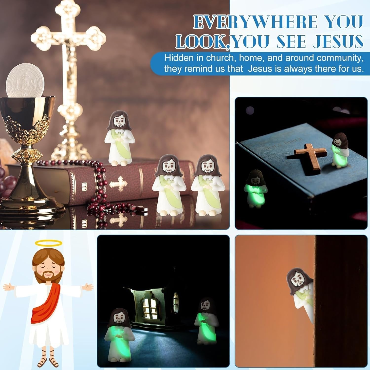 new 50 Pcs Luminous Mini Jesus Figures Figurines Glow in the Dark to White