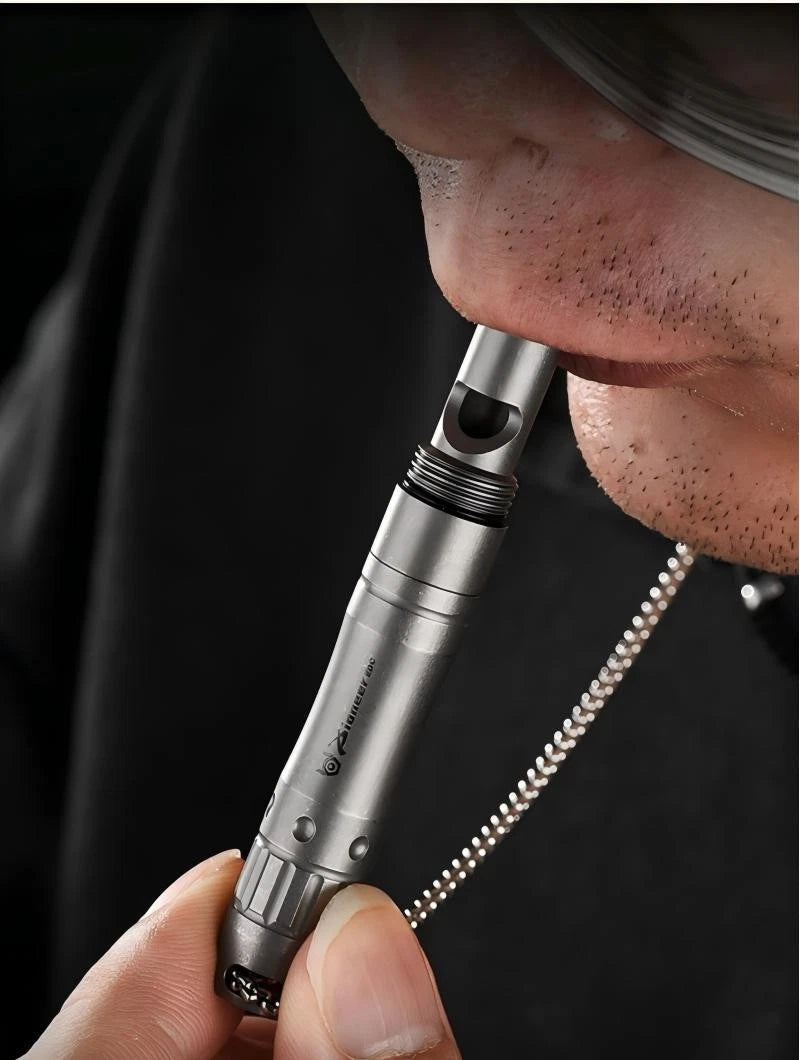 Titanium Emergency Survival Safety Whistle with Mini Ballpoint Pen EDC Outdoor 07FC0E-D4 - KOEEK