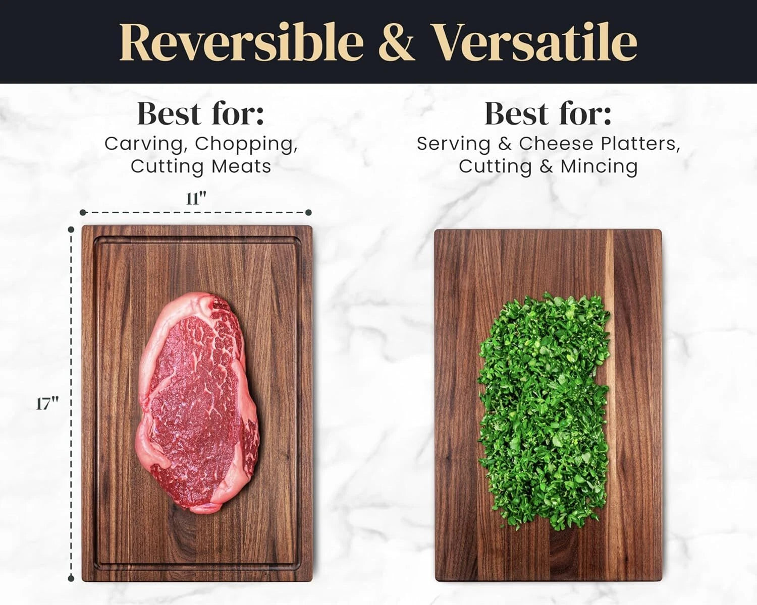 Walnut Wood Cutting Board for Kitchen, Reversible Wooden Chopping Board 07FC0E-D4 - KOEEK